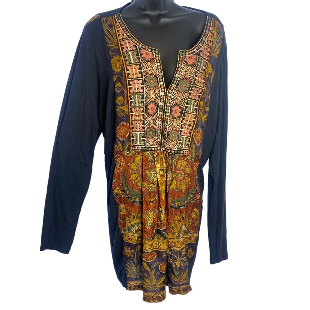 Soft Surroundings Black Tunic with Multicolor Printed Panel - Picture 2 of 15
